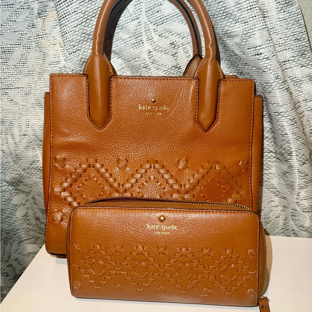 Kate Spade Tan Leather Purse and Wallet Set